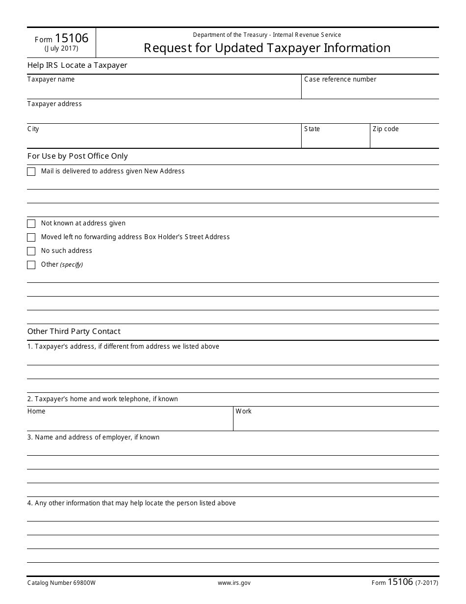 IRS Form 15106 Request for Updated Taxpayer Information, Page 1