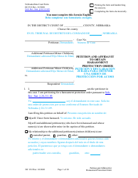 Form DC19:2 Petition and Affidavit to Obtain Harassment Protection Order - Nebraska (English/Spanish)