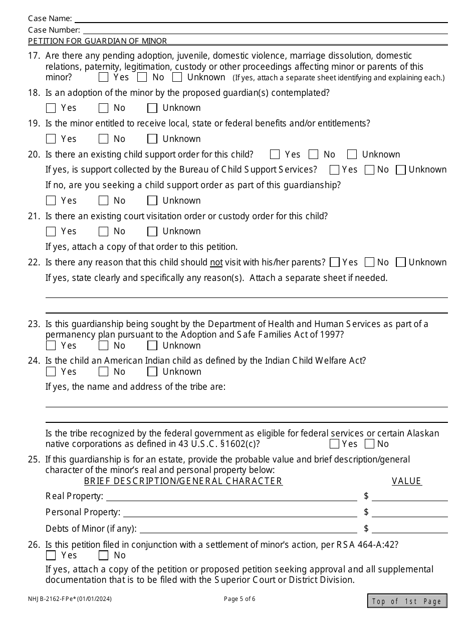 Form NHJB-2162-FPE Petition for Guardian of Minor - New Hampshire, Page 5