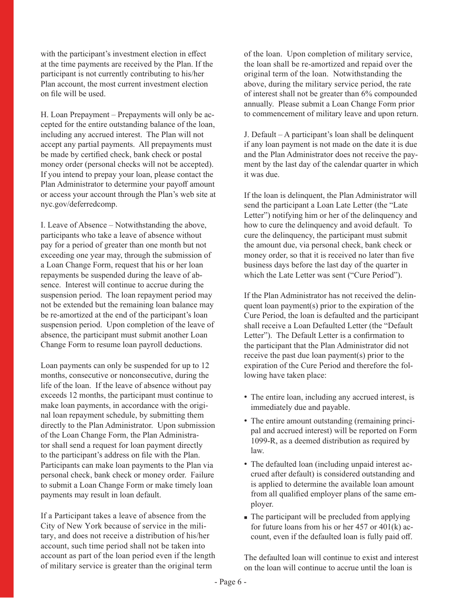 Deferred Compensation Plan Loan Application - New York City, Page 6