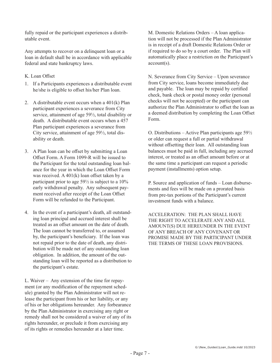 Deferred Compensation Plan Loan Application - New York City, Page 7