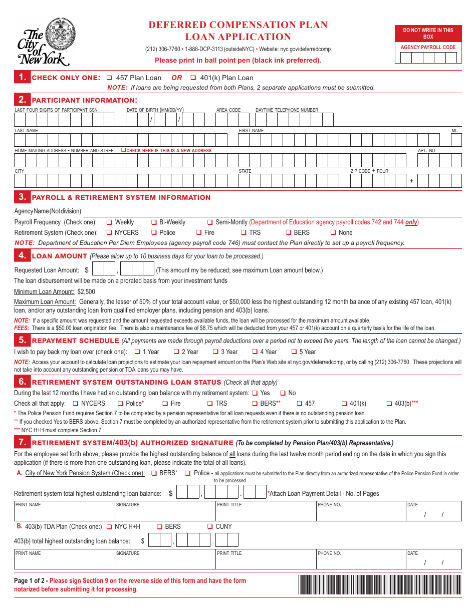 New York City Deferred Compensation Plan Loan Application - Fill Out ...