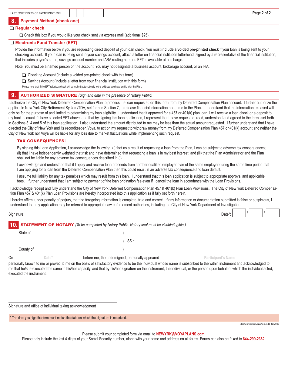 Deferred Compensation Plan Loan Application - New York City, Page 9