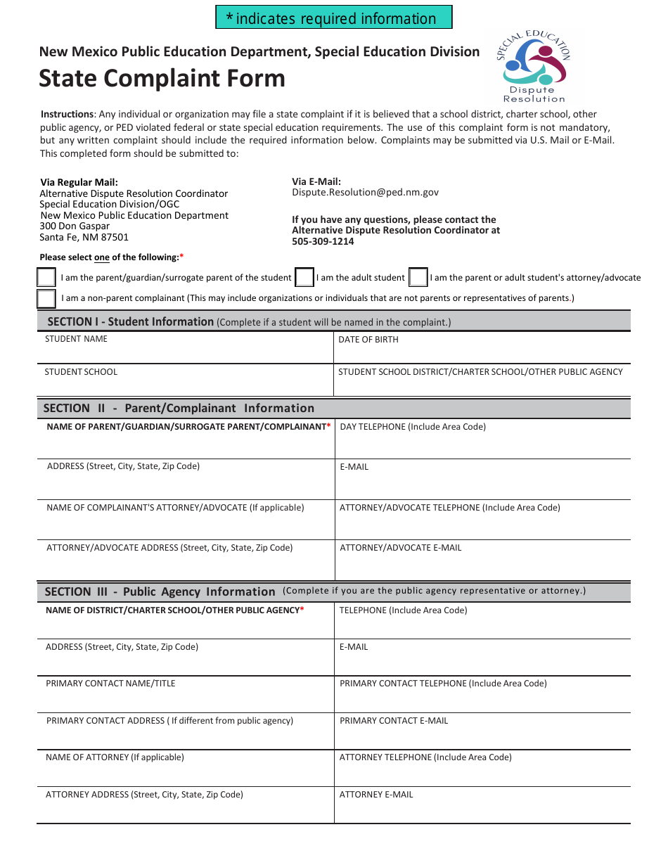 State Complaint Form - New Mexico, Page 1