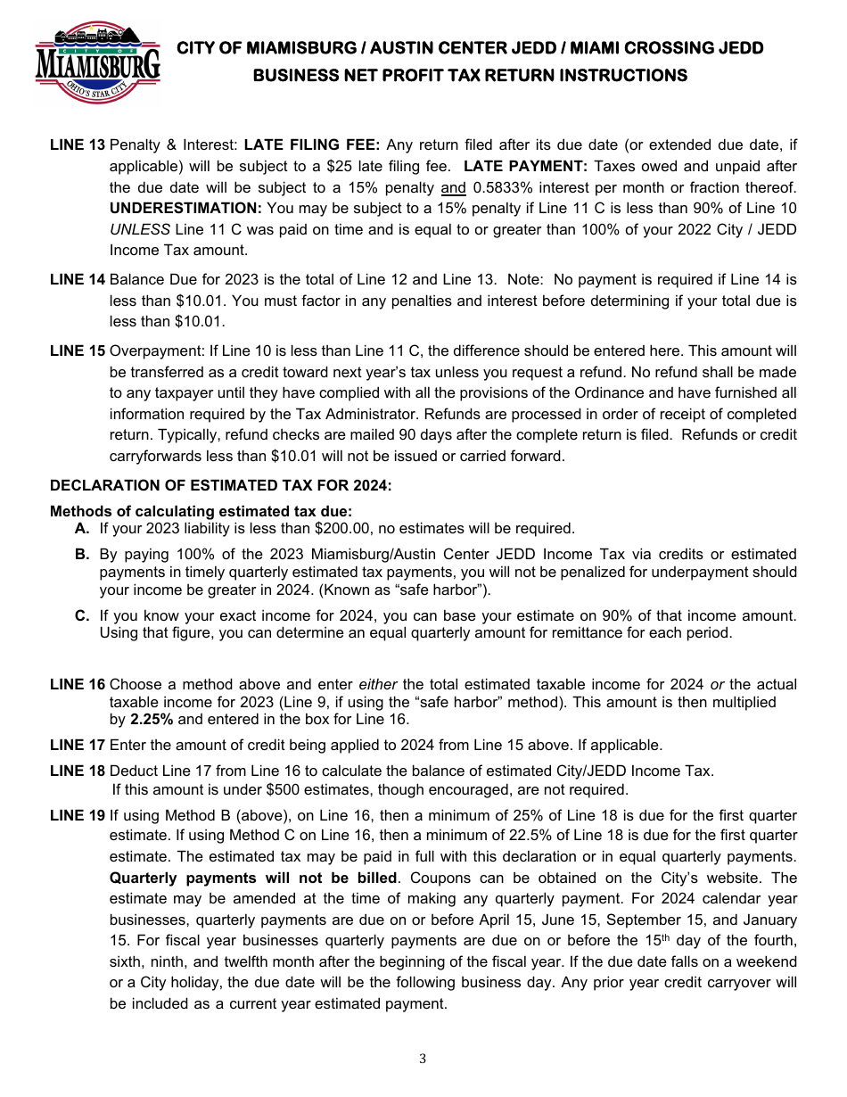 Business Net Profit Tax Return - City of Miamisburg, Ohio, Page 5
