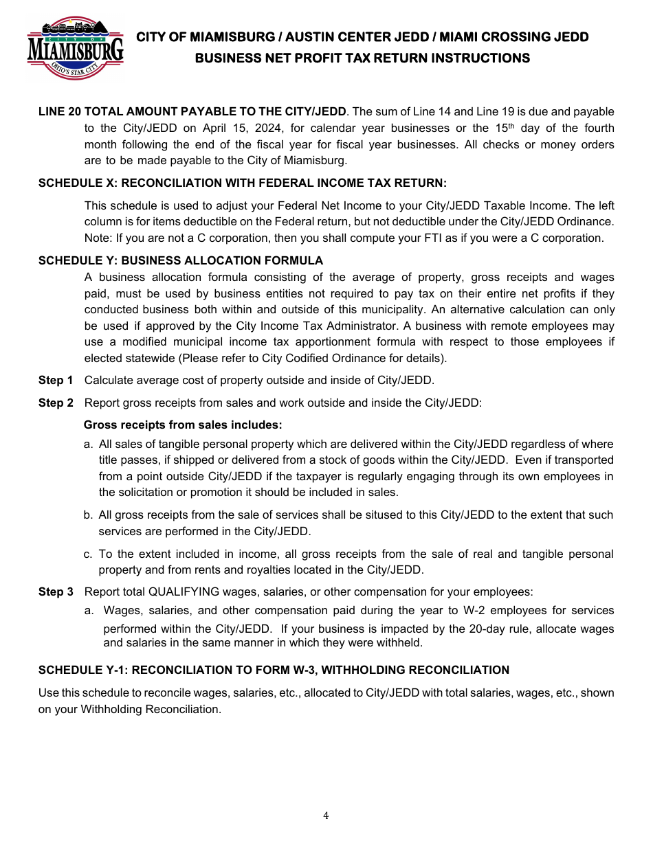 Business Net Profit Tax Return - City of Miamisburg, Ohio, Page 6