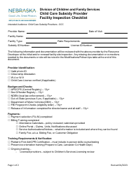 Child Care Subsidy Provider Facility Inspection Checklist - Nebraska