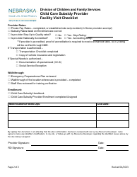 Child Care Subsidy Provider Facility Inspection Checklist - Nebraska, Page 2