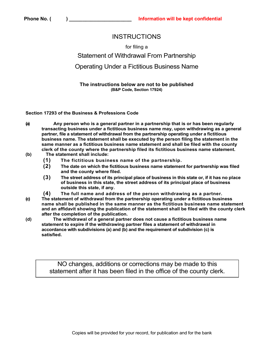 Statement of Withdrawal From Partnership Operating Under a Fictitious Business Name - Yolo County, California, Page 2