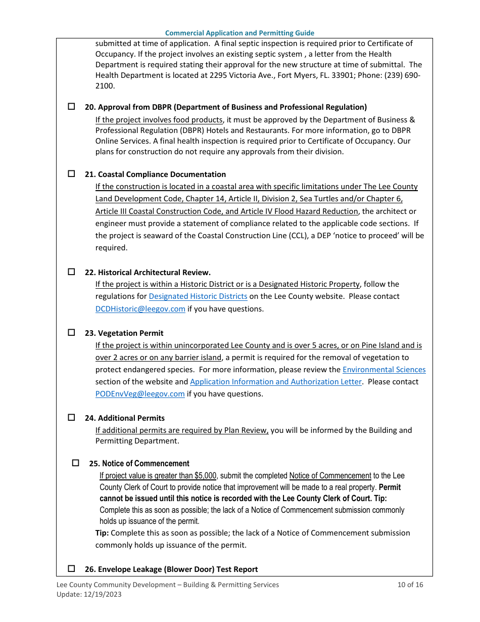 Instructions for Commercial Building Permit Application - Lee County, Florida, Page 10