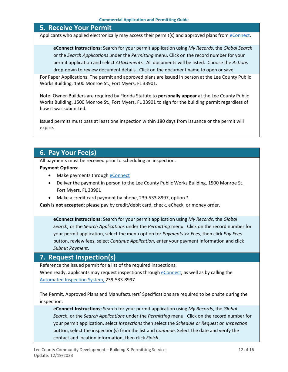 Instructions for Commercial Building Permit Application - Lee County, Florida, Page 12