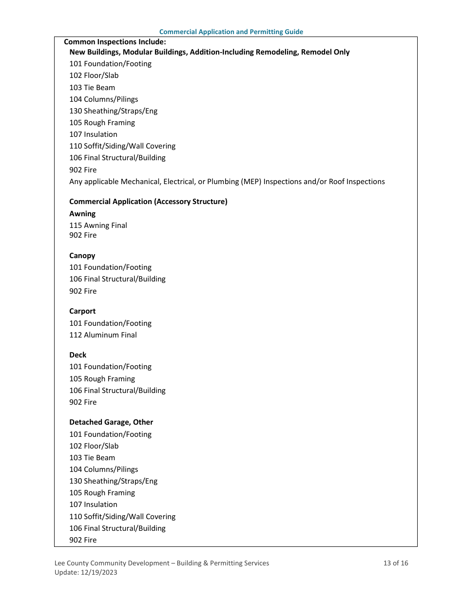 Instructions for Commercial Building Permit Application - Lee County, Florida, Page 13