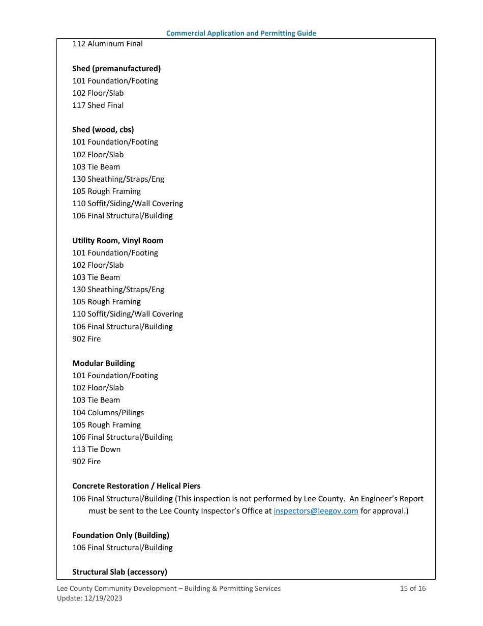 Instructions for Commercial Building Permit Application - Lee County, Florida, Page 15