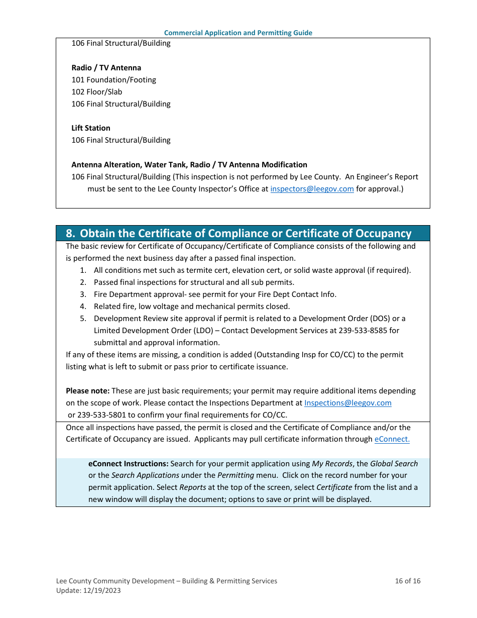 Instructions for Commercial Building Permit Application - Lee County, Florida, Page 16