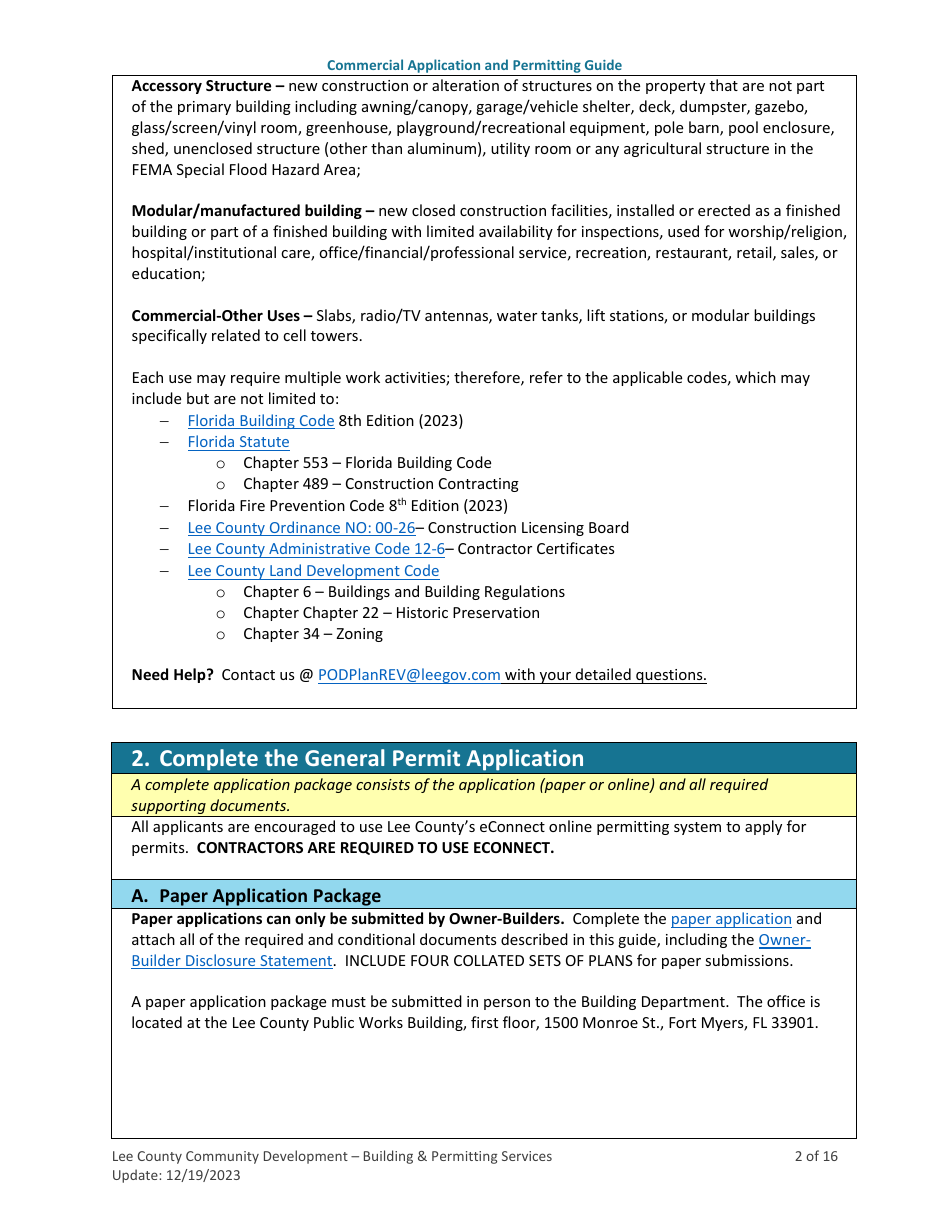 Instructions for Commercial Building Permit Application - Lee County, Florida, Page 2