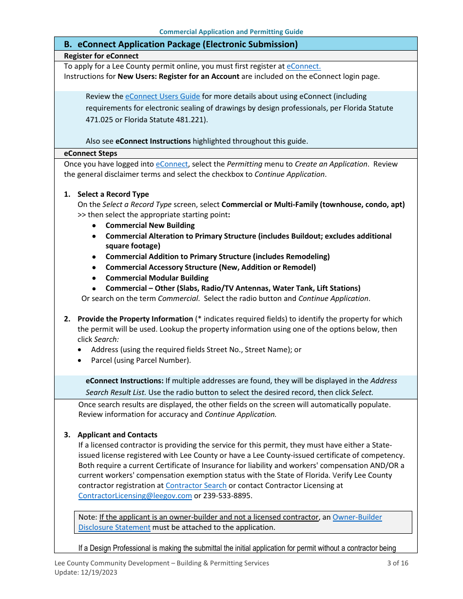 Instructions for Commercial Building Permit Application - Lee County, Florida, Page 3