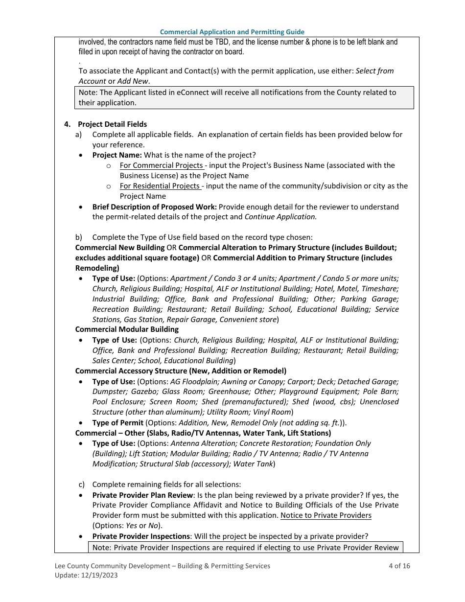 Instructions for Commercial Building Permit Application - Lee County, Florida, Page 4
