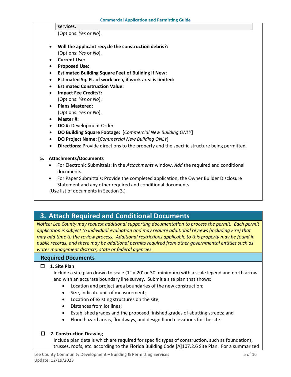 Instructions for Commercial Building Permit Application - Lee County, Florida, Page 5