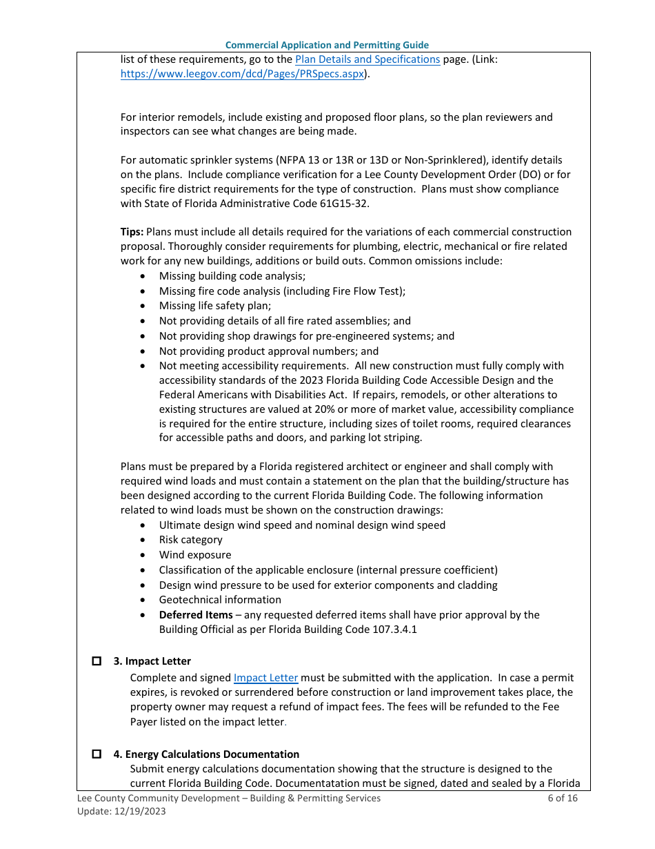 Instructions for Commercial Building Permit Application - Lee County, Florida, Page 6
