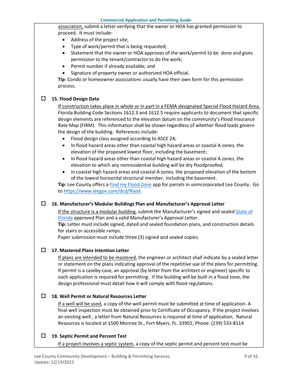 Instructions for Commercial Building Permit Application - Lee County, Florida, Page 9