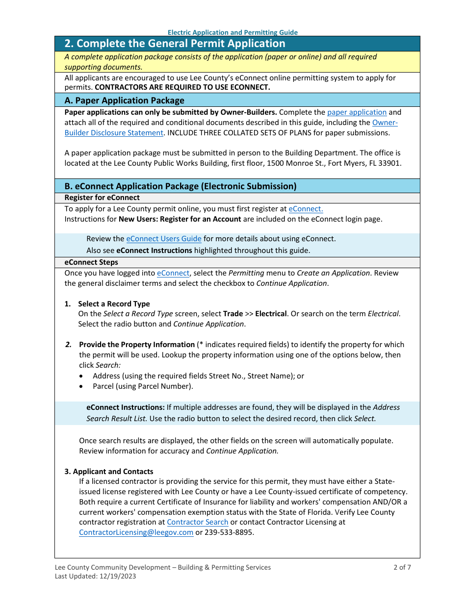Electrical Application and Permitting Guide - Lee County, Florida, Page 2