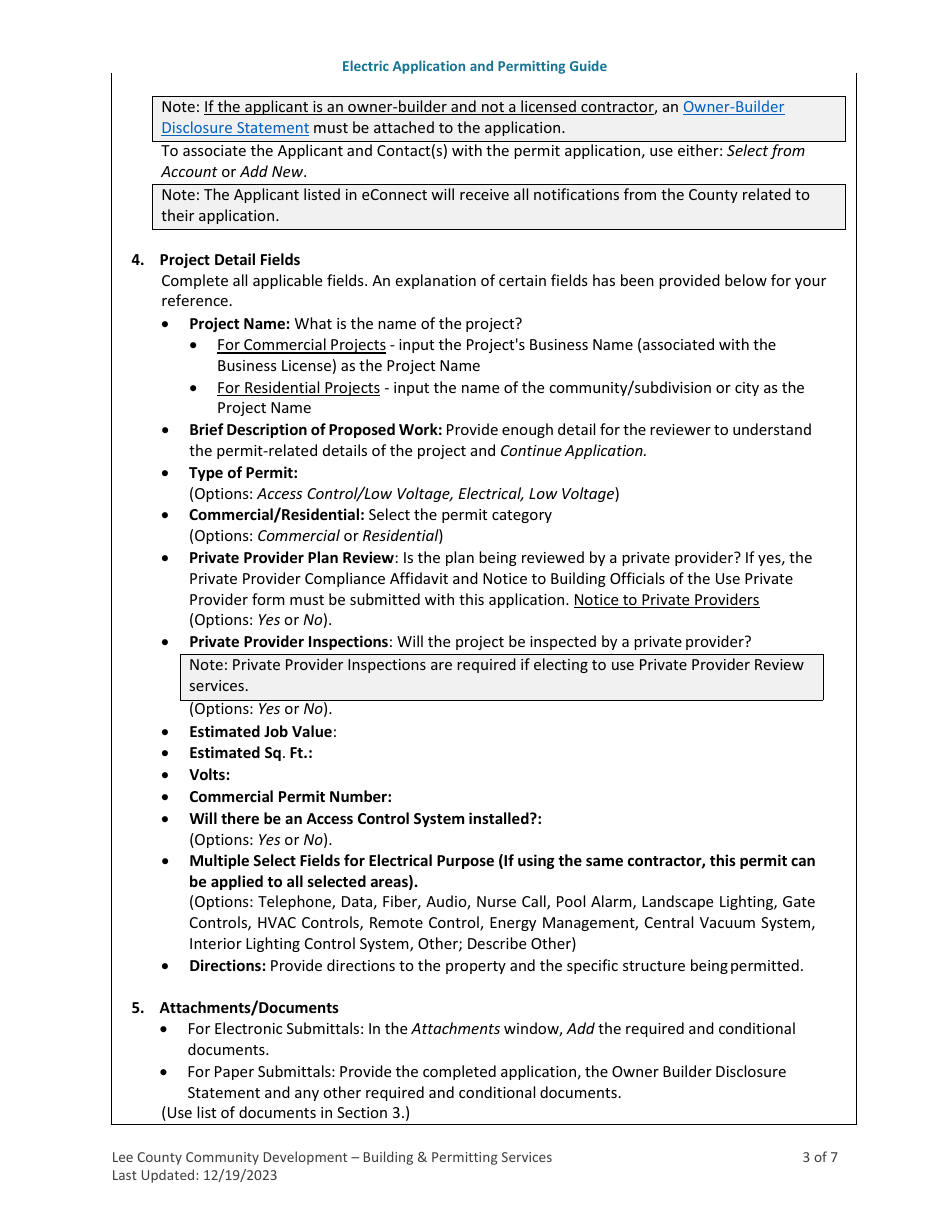 Electrical Application and Permitting Guide - Lee County, Florida, Page 3