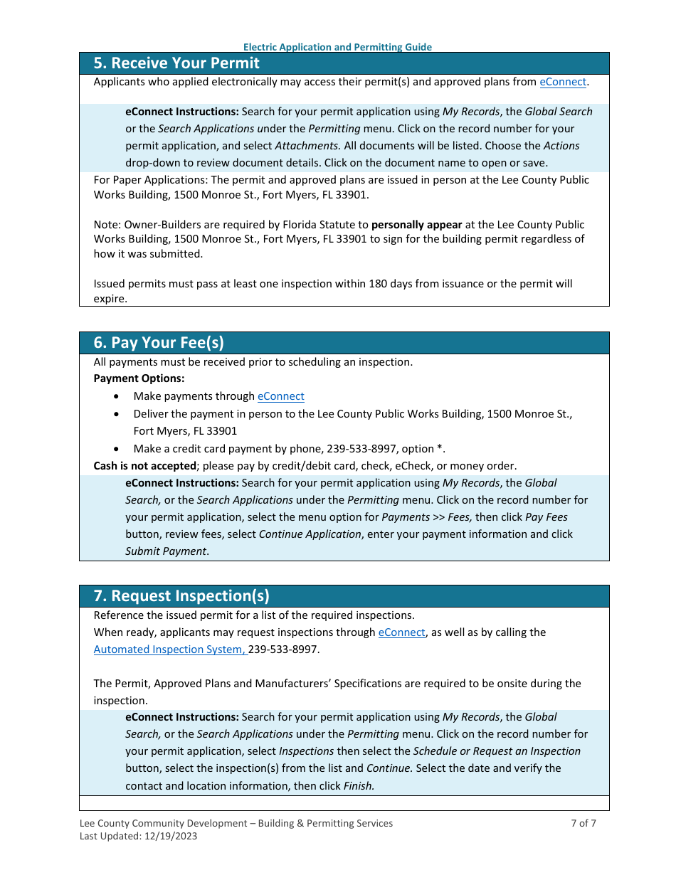 Electrical Application and Permitting Guide - Lee County, Florida, Page 7