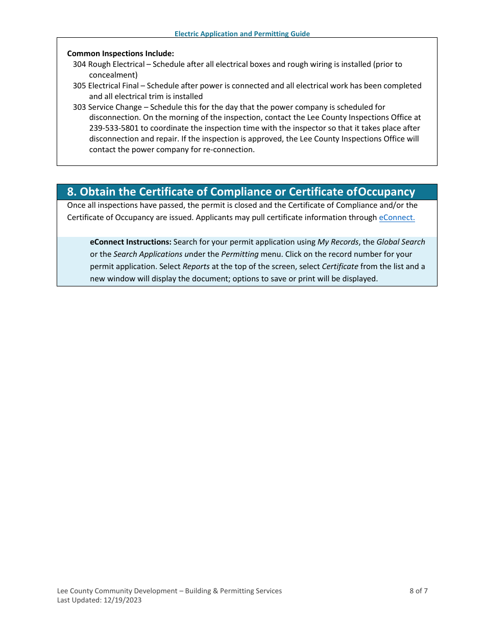Electrical Application and Permitting Guide - Lee County, Florida, Page 8