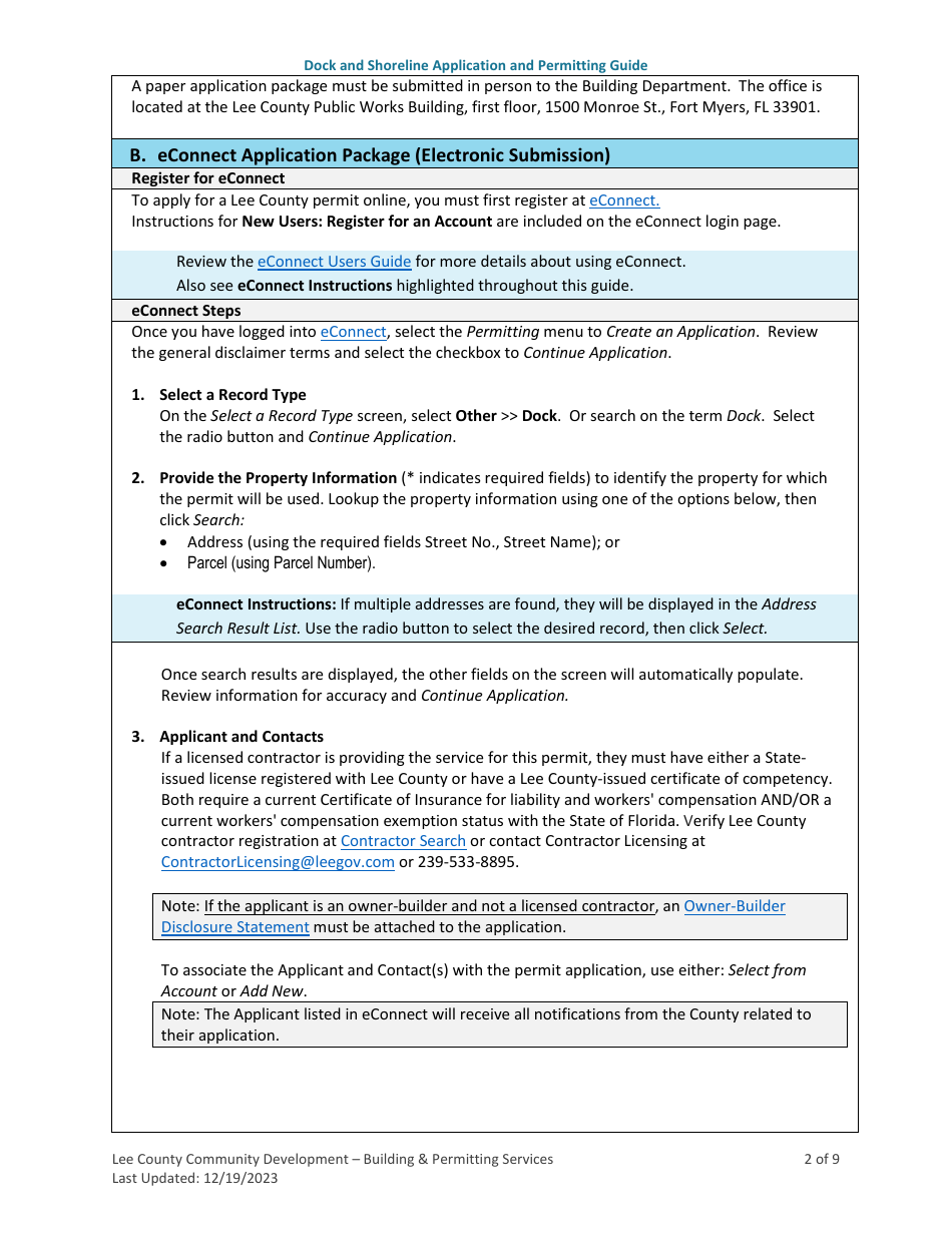 Dock and Shoreline Application and Permitting Guide - Lee County, Florida, Page 2