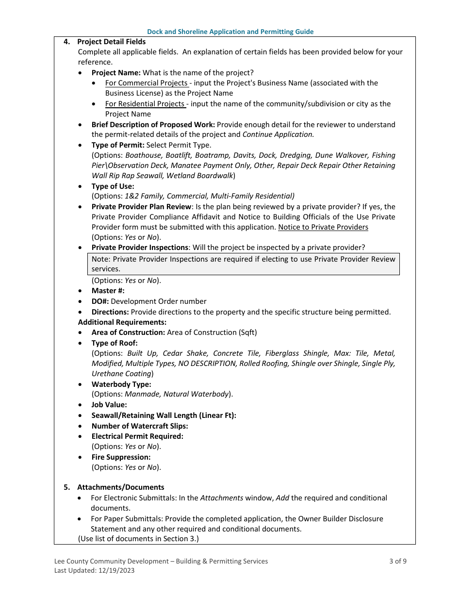 Dock and Shoreline Application and Permitting Guide - Lee County, Florida, Page 3