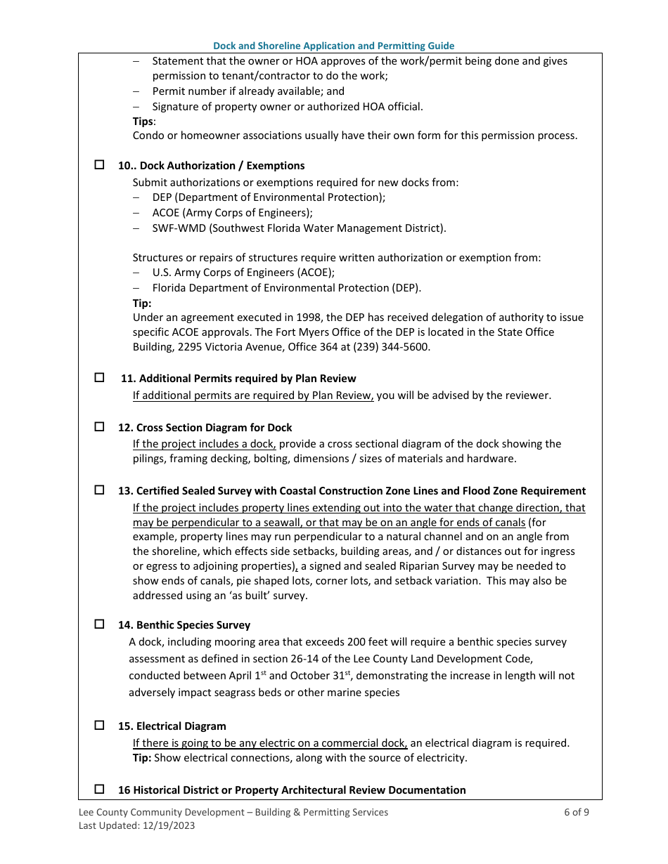 Dock and Shoreline Application and Permitting Guide - Lee County, Florida, Page 6