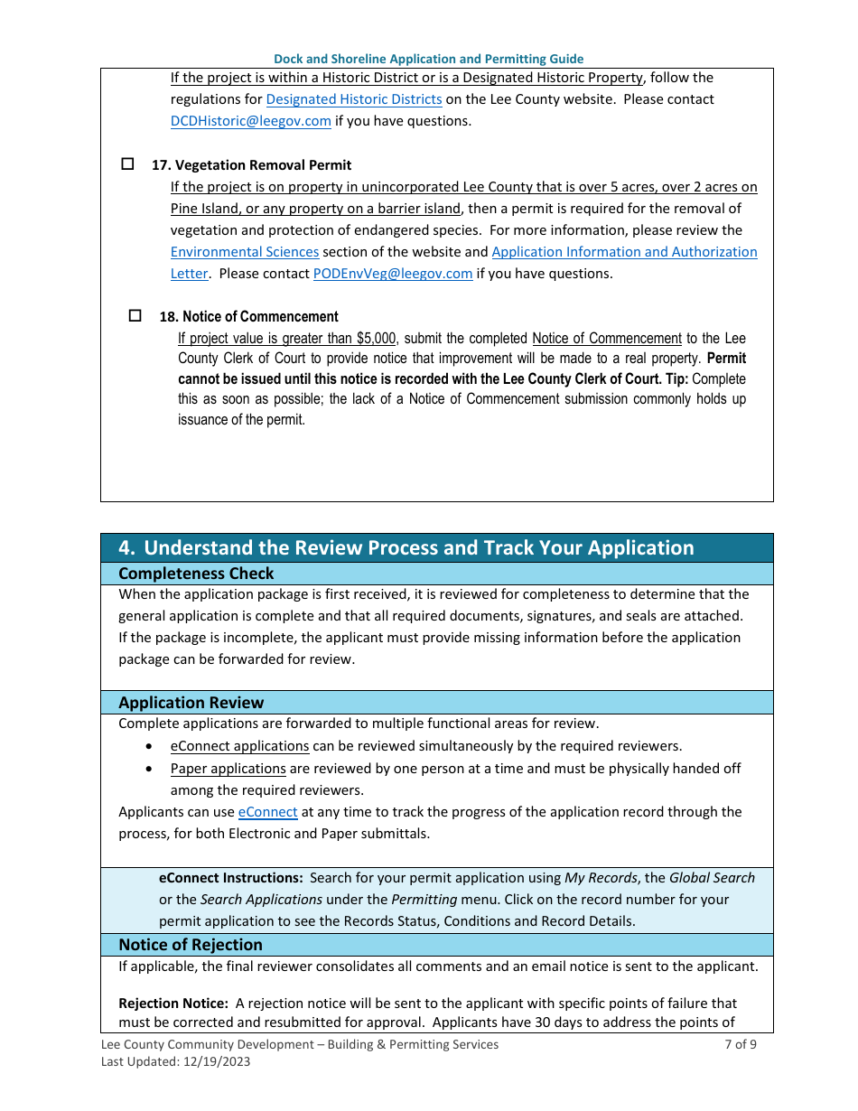 Dock and Shoreline Application and Permitting Guide - Lee County, Florida, Page 7