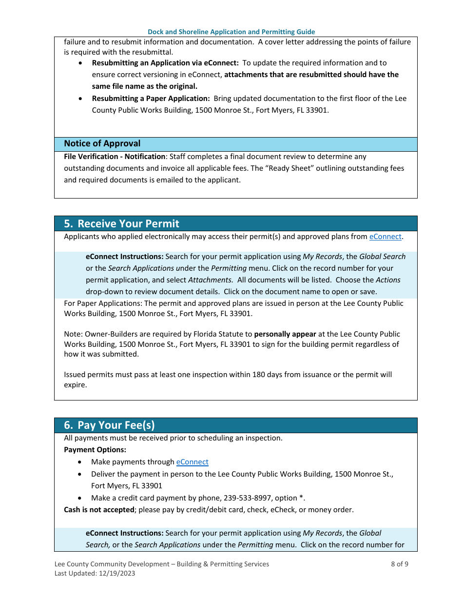 Dock and Shoreline Application and Permitting Guide - Lee County, Florida, Page 8