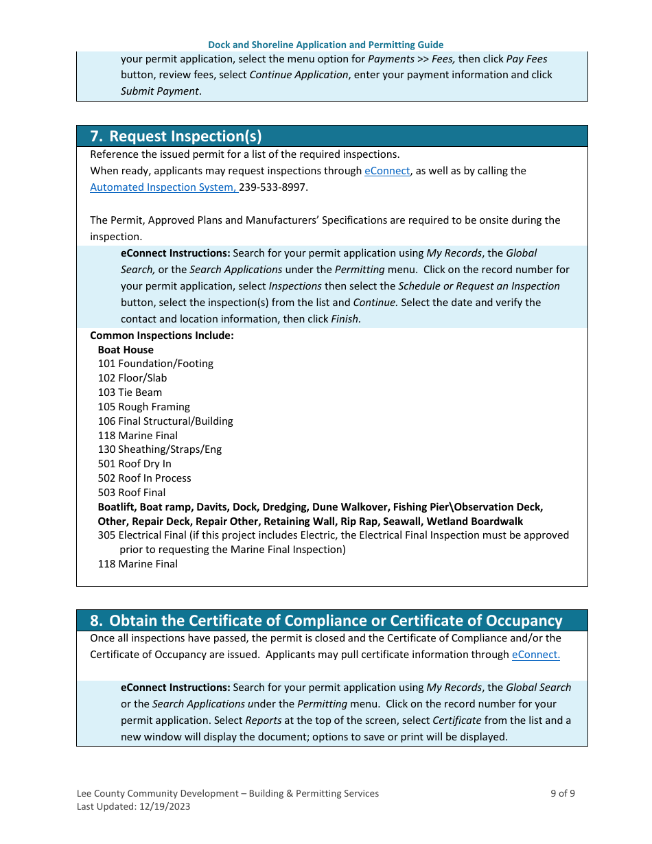Dock and Shoreline Application and Permitting Guide - Lee County, Florida, Page 9