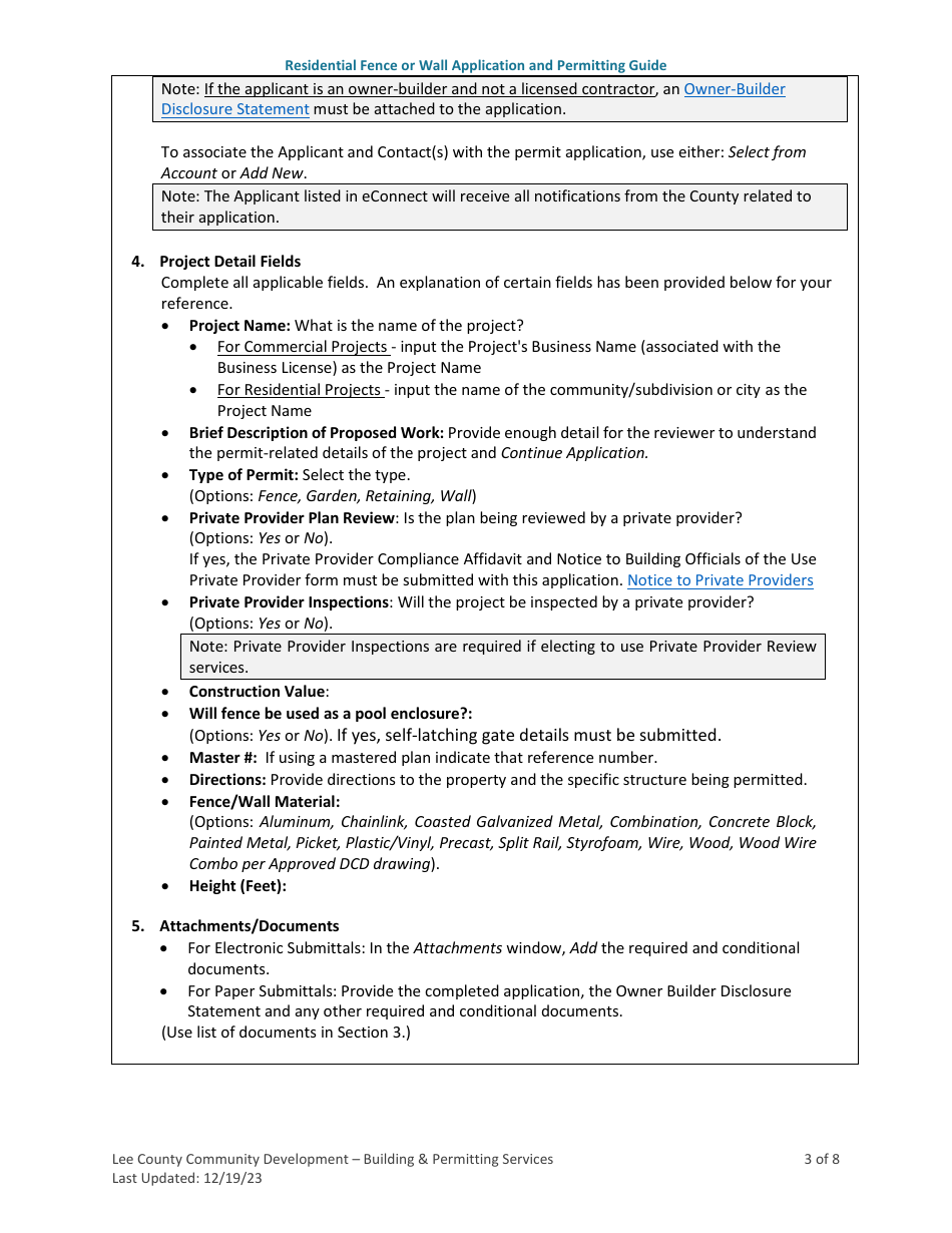 Residential Fence or Wall Application and Permitting Guide - Lee County, Florida, Page 3