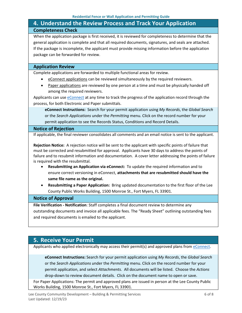 Residential Fence or Wall Application and Permitting Guide - Lee County, Florida, Page 6