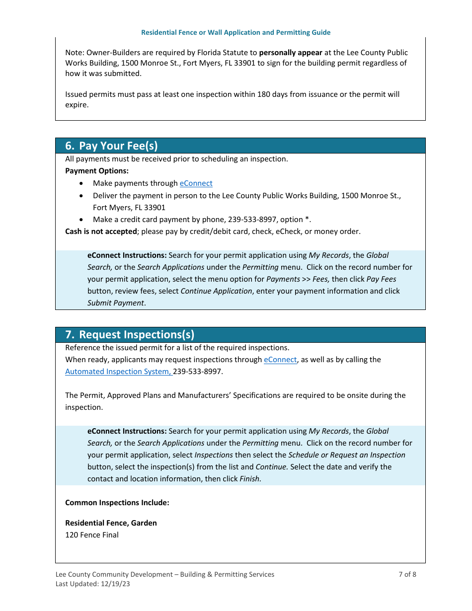 Residential Fence or Wall Application and Permitting Guide - Lee County, Florida, Page 7
