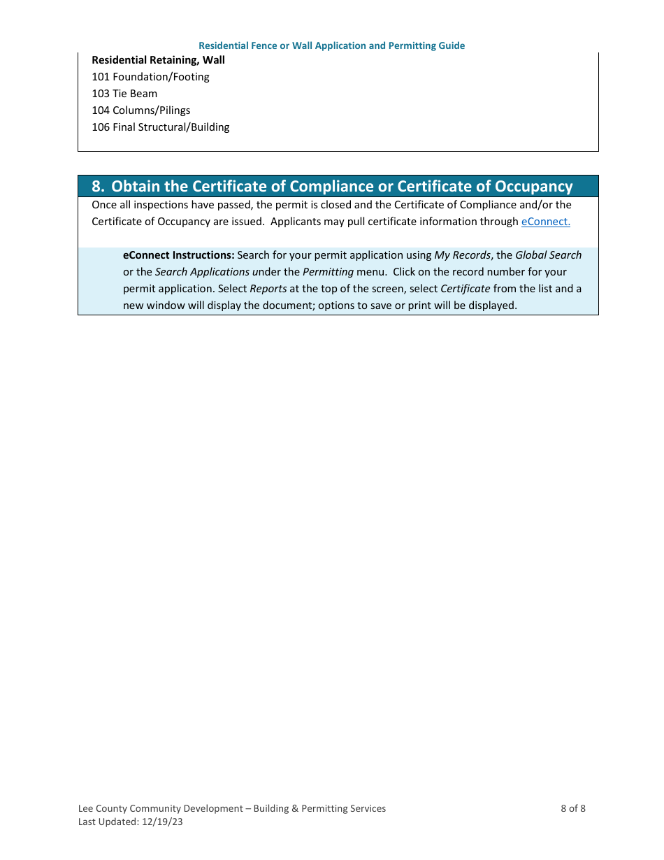 Residential Fence or Wall Application and Permitting Guide - Lee County, Florida, Page 8