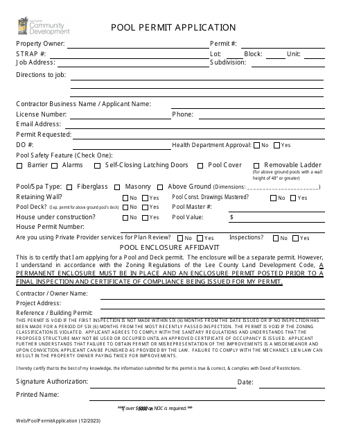 Pool Permit Application - Lee County, Florida