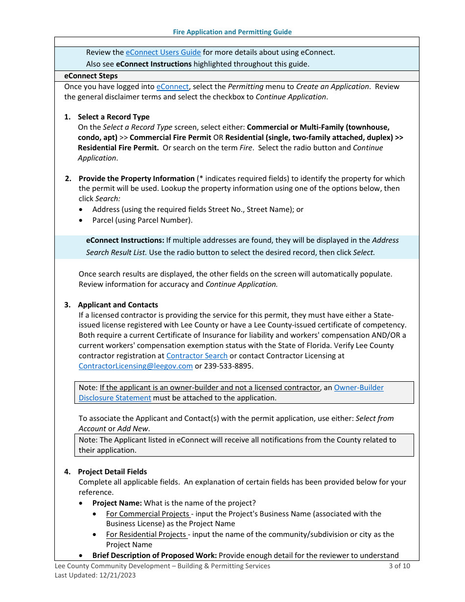 Fire Application and Permitting Guide - Lee County, Florida, Page 3