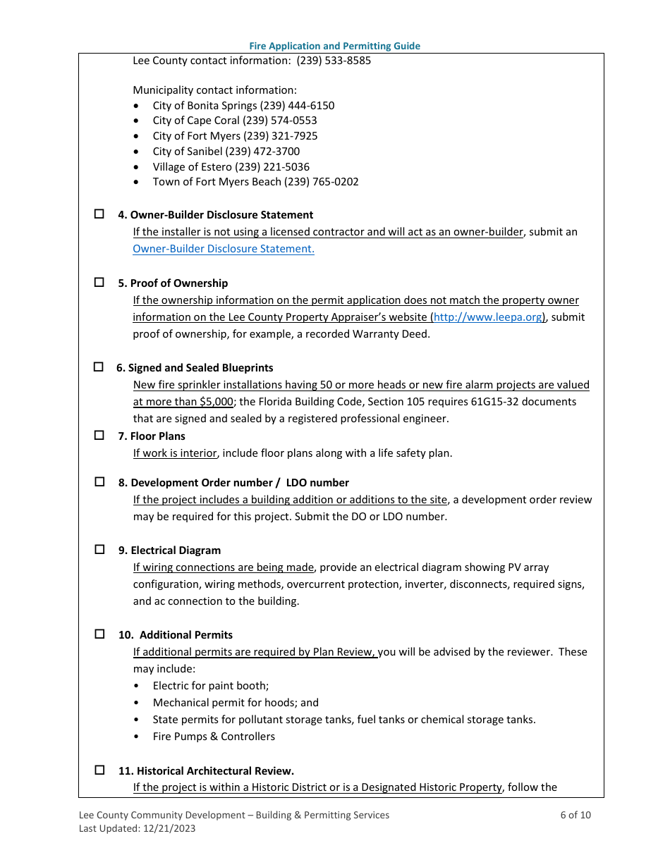 Fire Application and Permitting Guide - Lee County, Florida, Page 6