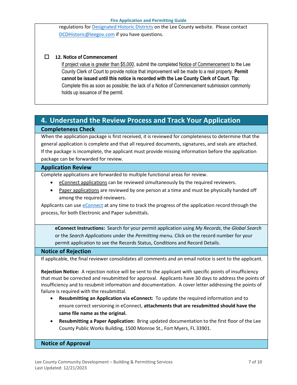 Fire Application and Permitting Guide - Lee County, Florida, Page 7