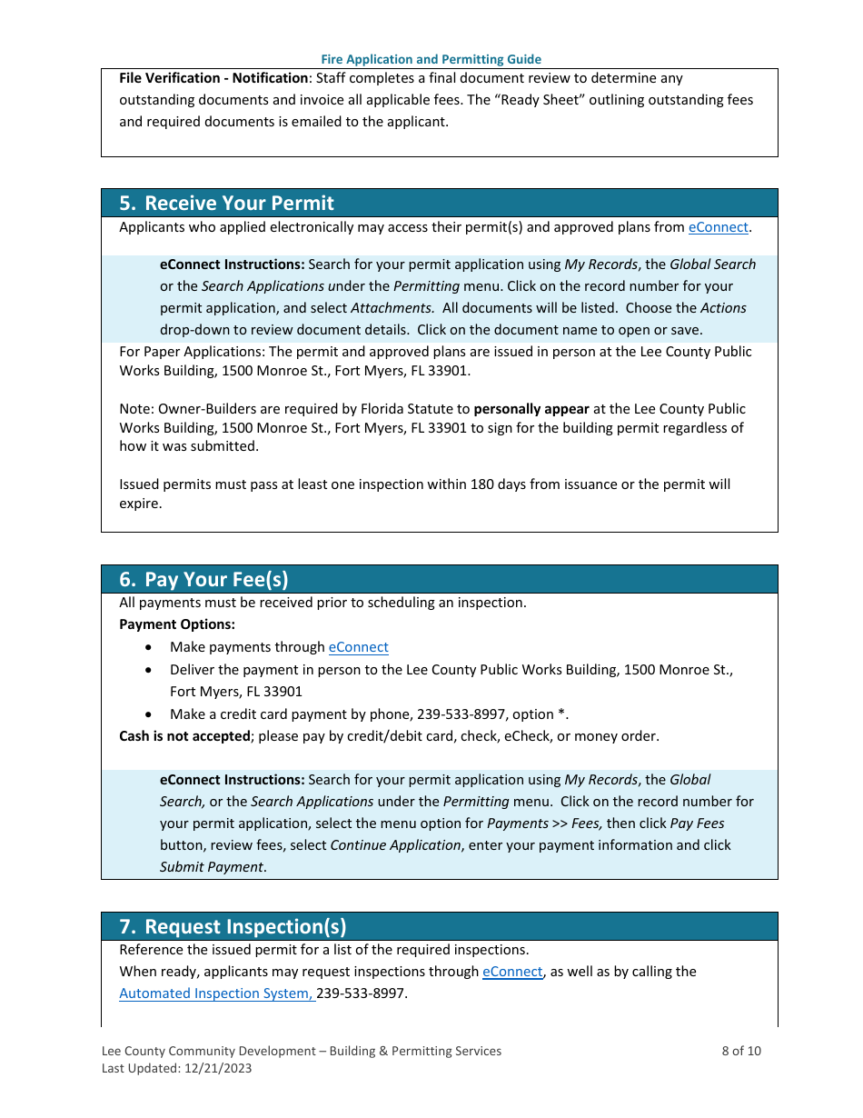 Fire Application and Permitting Guide - Lee County, Florida, Page 8