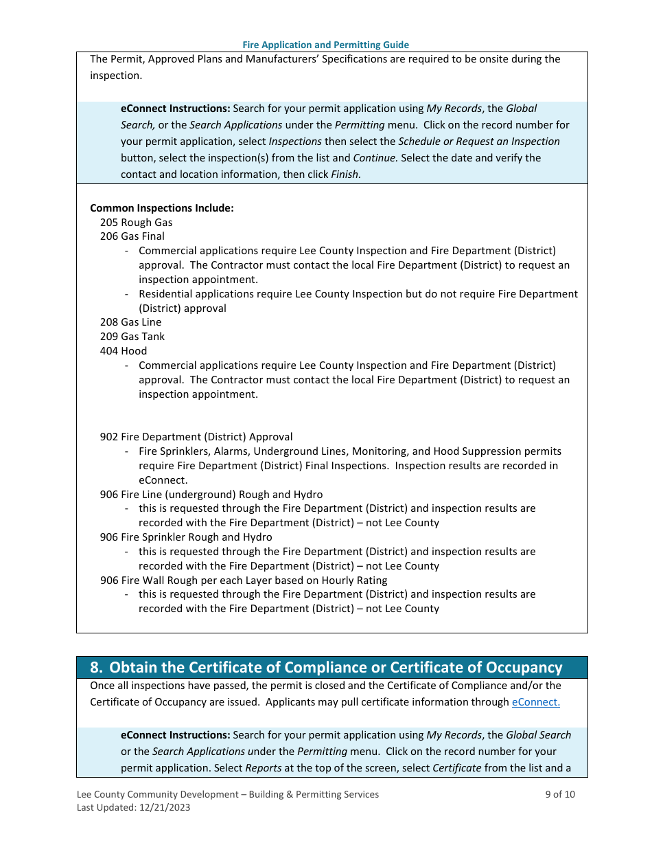 Fire Application and Permitting Guide - Lee County, Florida, Page 9