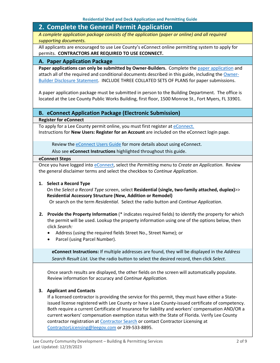 Residential Shed and Deck Application and Permitting Guide - Lee County, Florida, Page 2