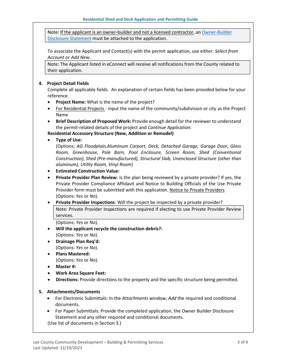 Residential Shed and Deck Application and Permitting Guide - Lee County, Florida, Page 3