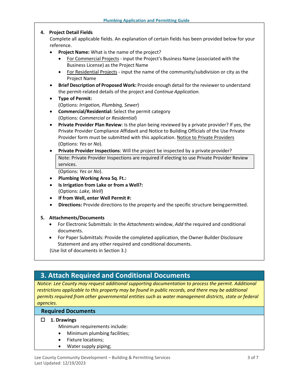 Plumbing (And Irrigation) Application and Permitting Guide - Lee County, Florida, Page 3