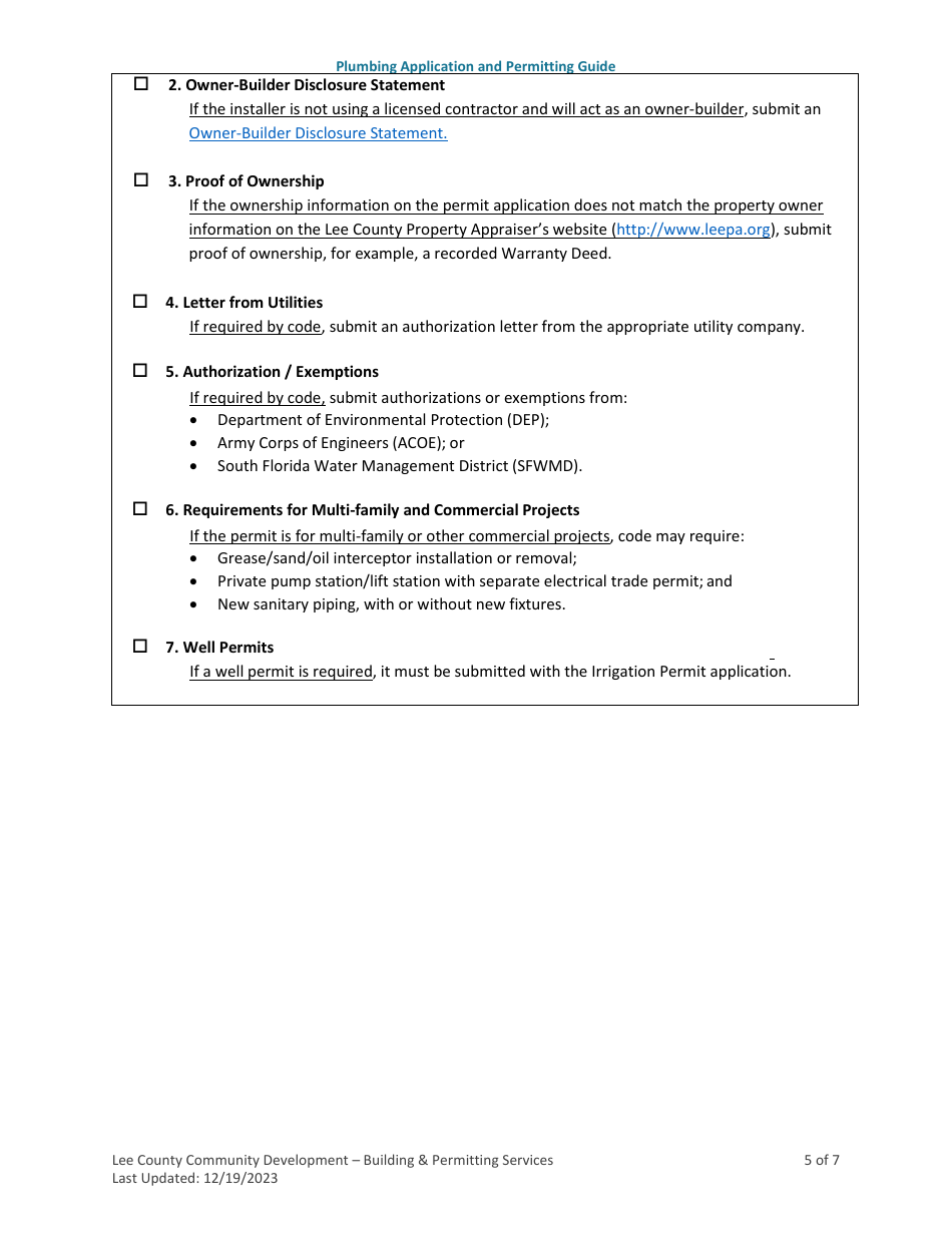 Plumbing (And Irrigation) Application and Permitting Guide - Lee County, Florida, Page 5