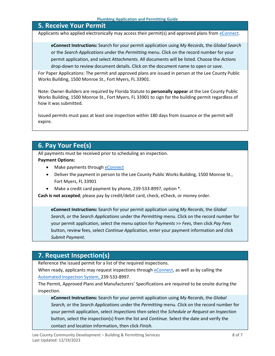 Plumbing (And Irrigation) Application and Permitting Guide - Lee County, Florida, Page 8