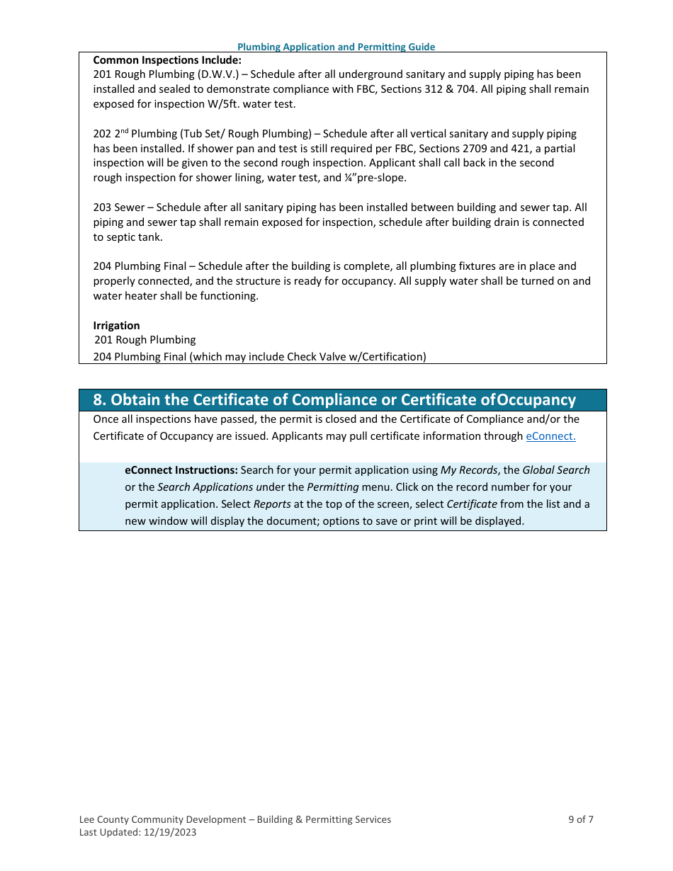 Plumbing (And Irrigation) Application and Permitting Guide - Lee County, Florida, Page 9